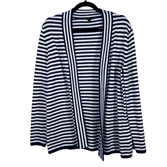 Talbots, Sz Large Petite, Navy & White Striped Open Cardigan, Lambswool, Coastal - Picture 1 of 6